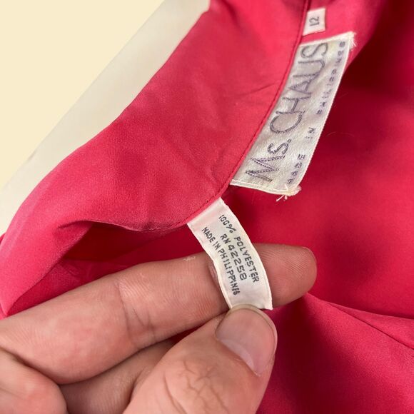 Vintage 80s hot pink dress by Ms. Chaus, size 12, long sleeve maxi dress - Picture 6 of 9